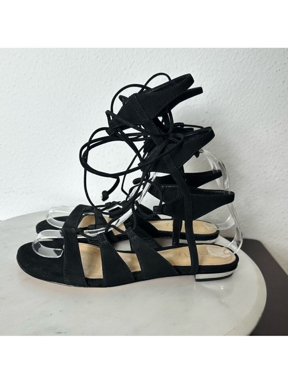 Schutz Erlina Black Suede Flat Gladiator Sandals Women’s 6.5B Strappy Boho Beach - Picture 3 of 9